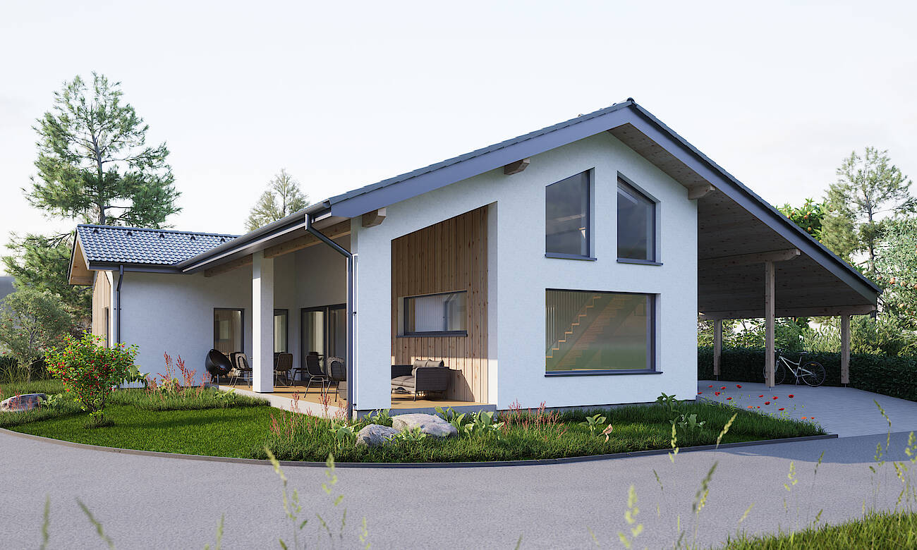 Hartl Haus Ambition 138 S: Bungalow mit Satteldach, Terrasse und Garten