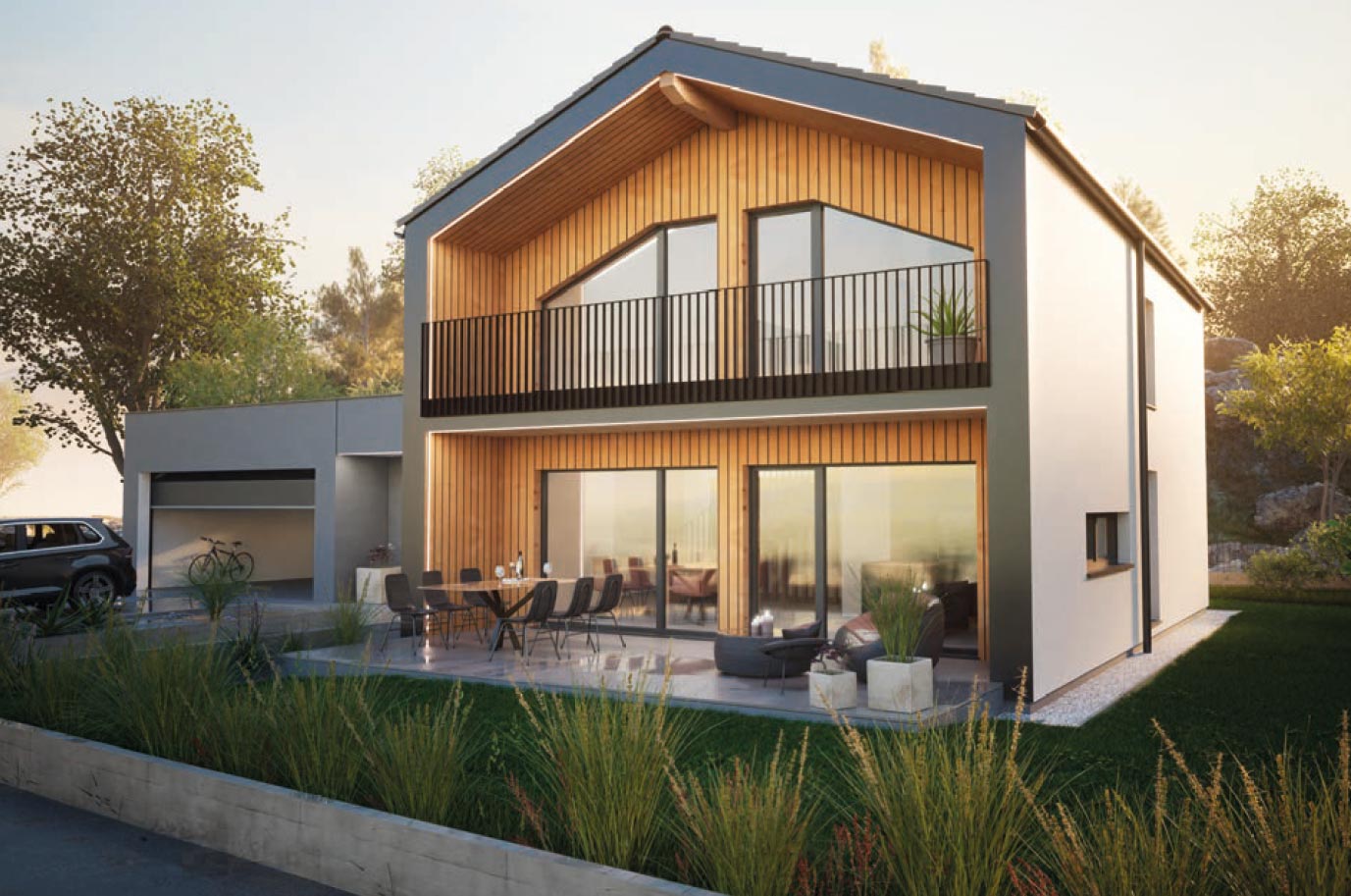 Hartl Haus Ambition 155 S: Einfamilienhaus mit Satteldach, Terrasse, Balkon, Garage und Garten
