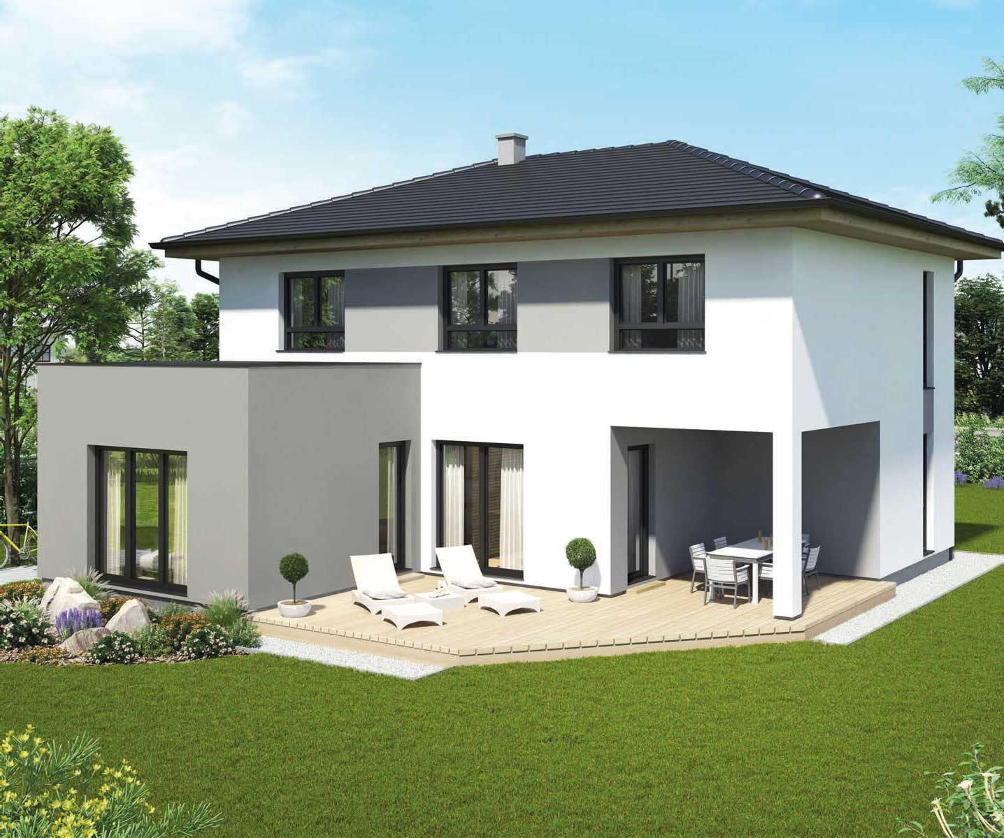 Hartl Haus Ambition 158 W: Einfamilienhaus mit Walmdach, Terrasse und Garten