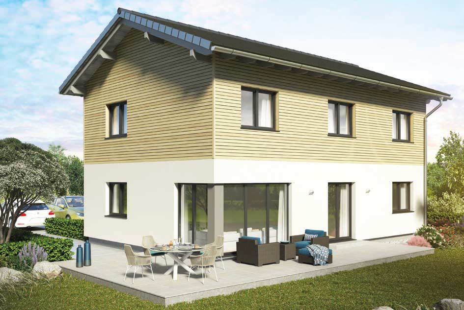Hartl Haus Ambition 165W: Einfamilienhaus mit Satteldach, Terrasse und Garten