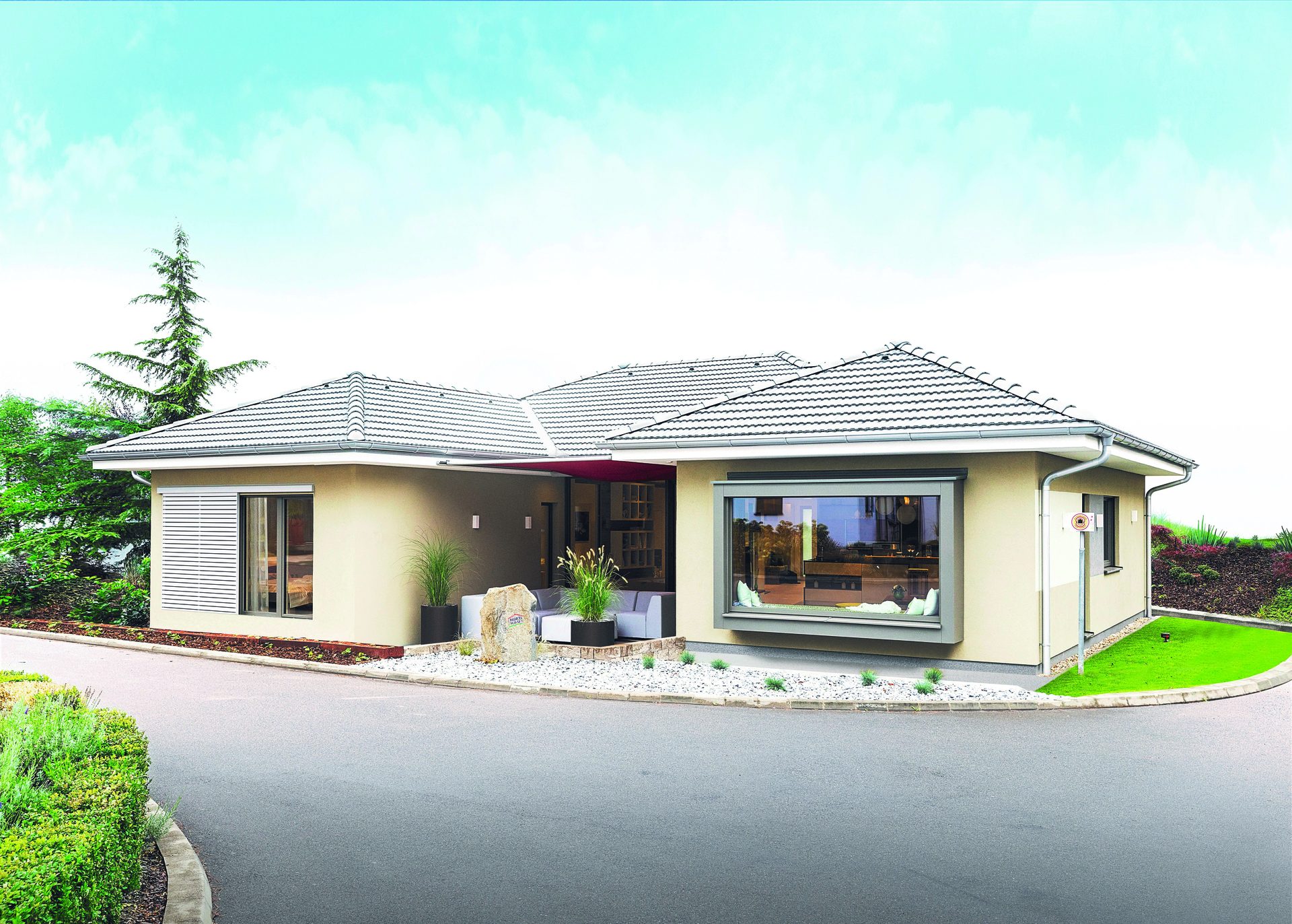 Elegance 136 W – New Life: Bungalow mit Walmdach, Terrasse und Panoramafenster