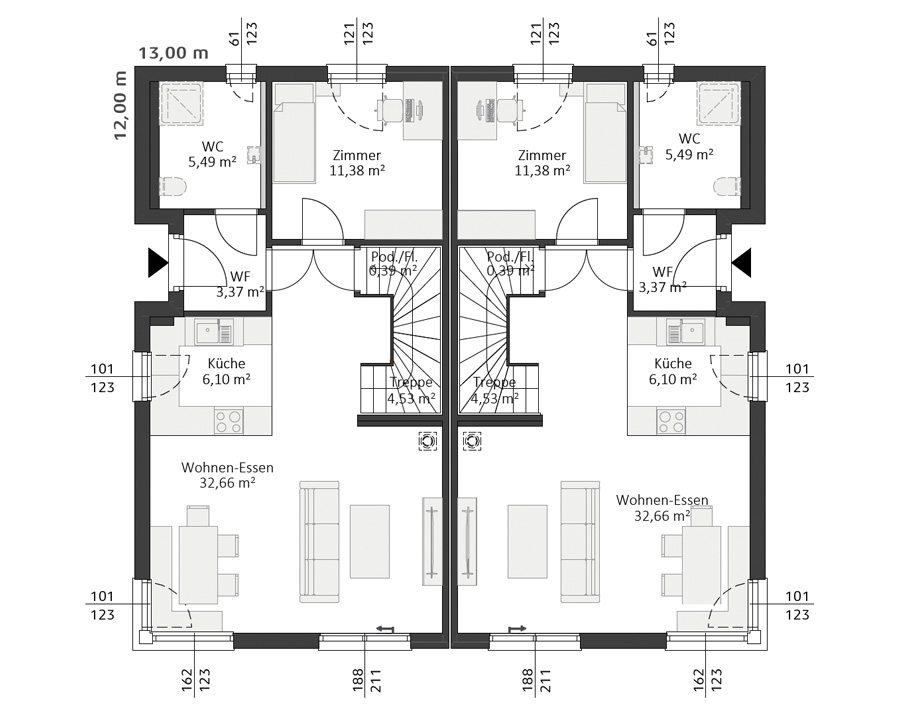 Grundriss Erdgeschoss Hartl Haus Ambition 129 W Duo