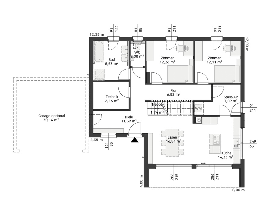 Grundriss Erdgeschoss Hartl Haus Ambition 155 S