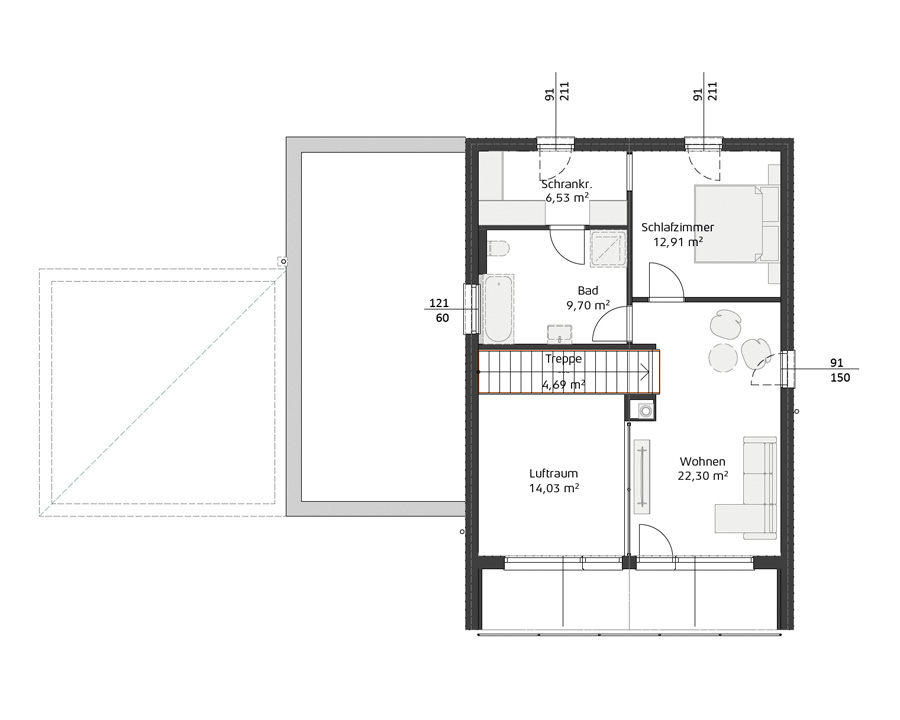 Grundriss Obergeschoss Hartl Haus Ambition 155 S