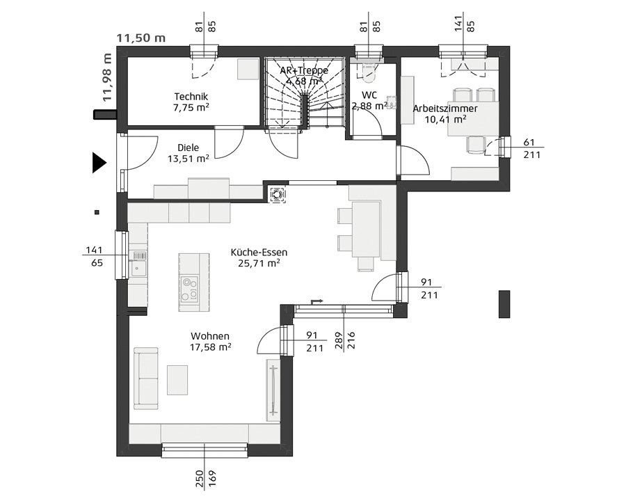 Grundriss Erdgeschoss Hartl Haus Ambition 157 W