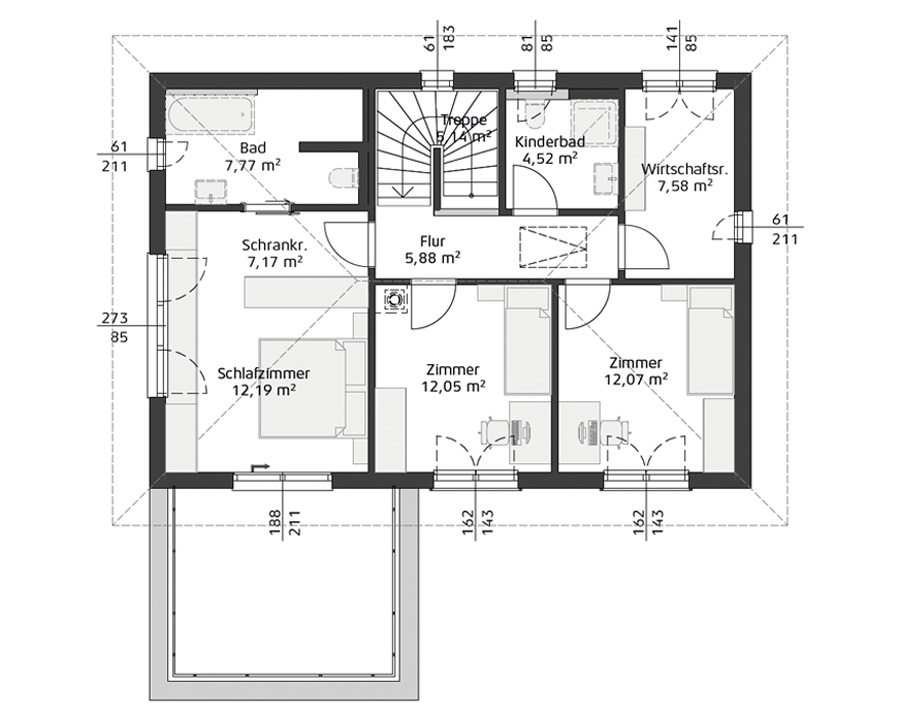 Grundriss Obergeschoss Hartl Haus Ambition 157 W