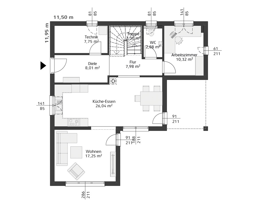 Grundriss Erdgeschoss Hartl Haus Ambition 158 W