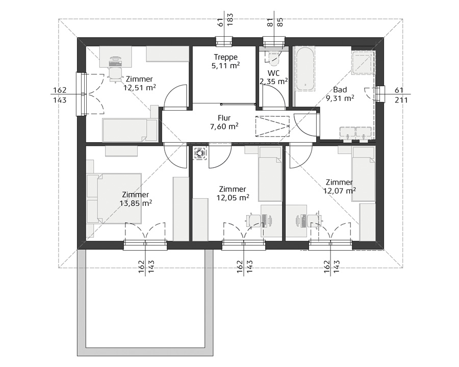 Grundriss Obergeschoss Hartl Haus Ambition 158 W