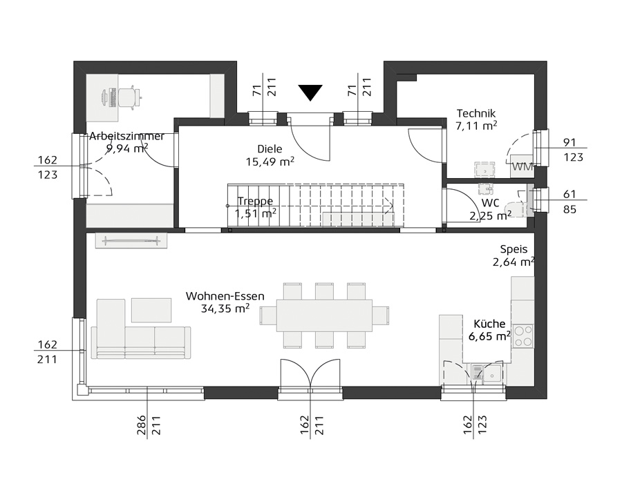 Grundriss Erdgeschoss Hartl Haus Ambition 165 W