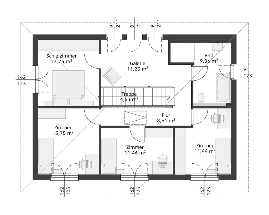 Grundriss Obergeschoss Hartl Haus Ambition 165 W