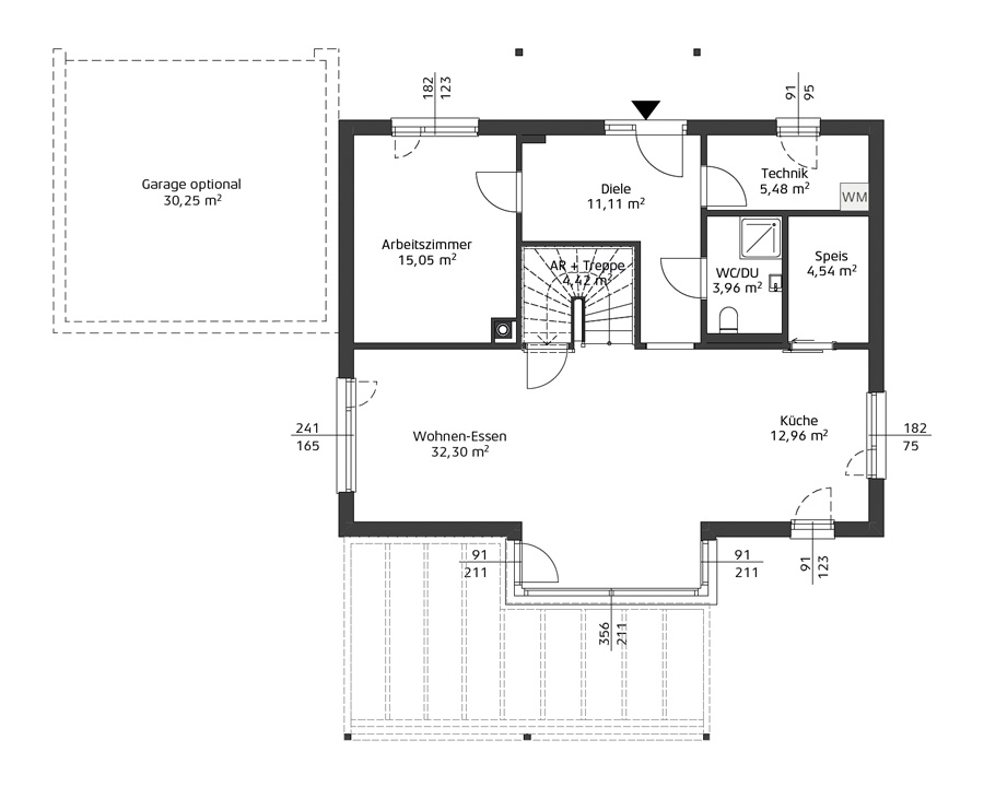 Grundriss Erdgeschoss Hartl Haus Ambition 166 W