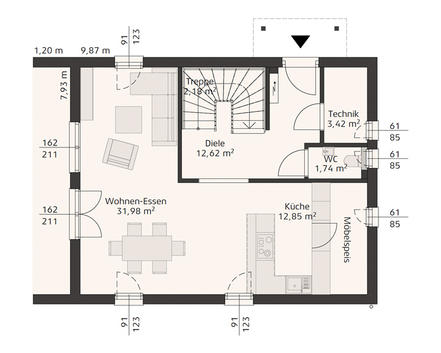 Grundriss HARTL HAUS Moderna 128 S Erdgeschoss