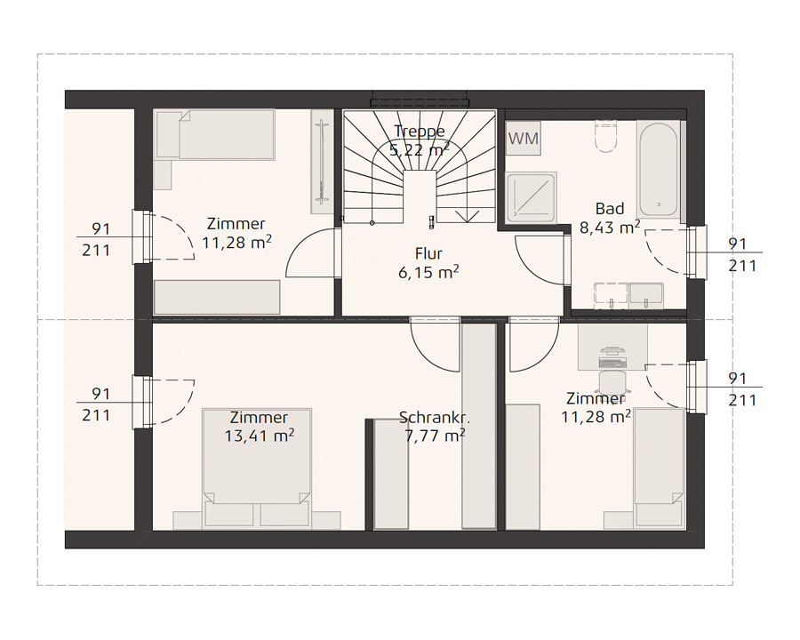 Grundriss HARTL HAUS Moderna 128 S Obergeschoss