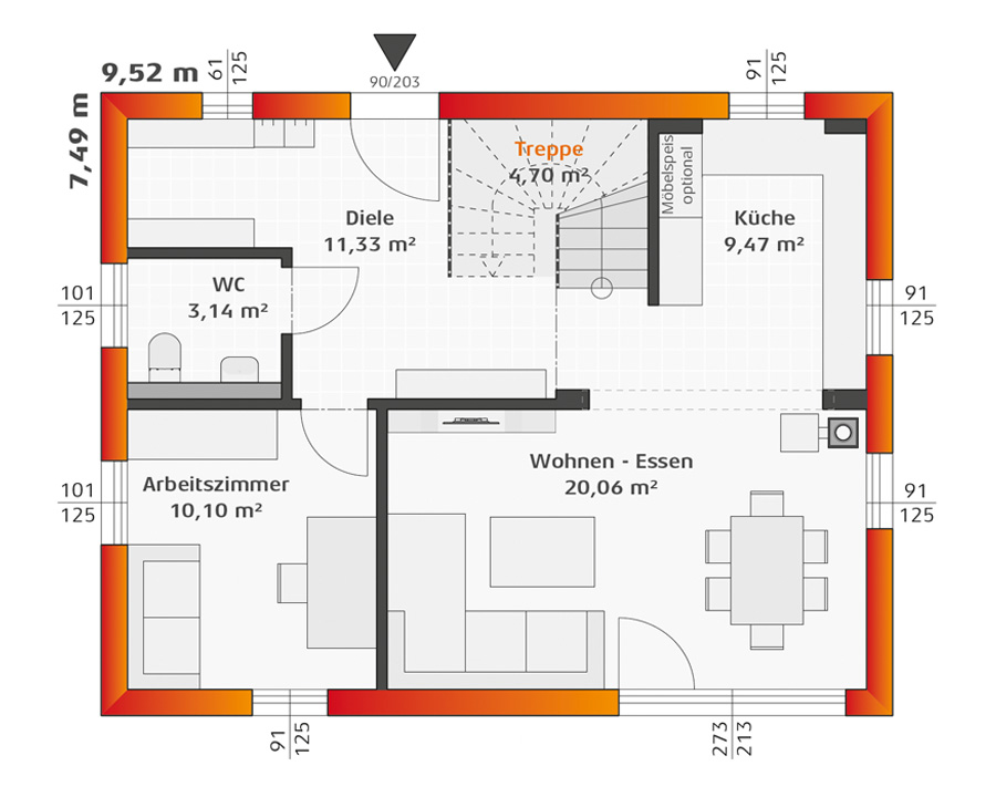 Grundriss Erdgeschoss Hartl Haus Trend 117 S