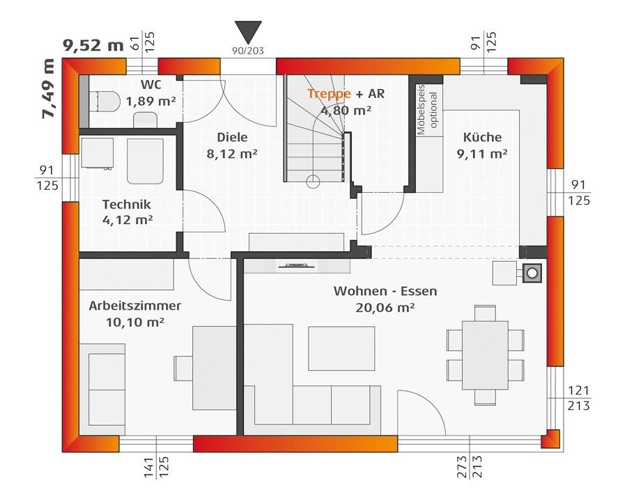 Grundriss Erdgeschoss Hartl Haus Trend 117 W