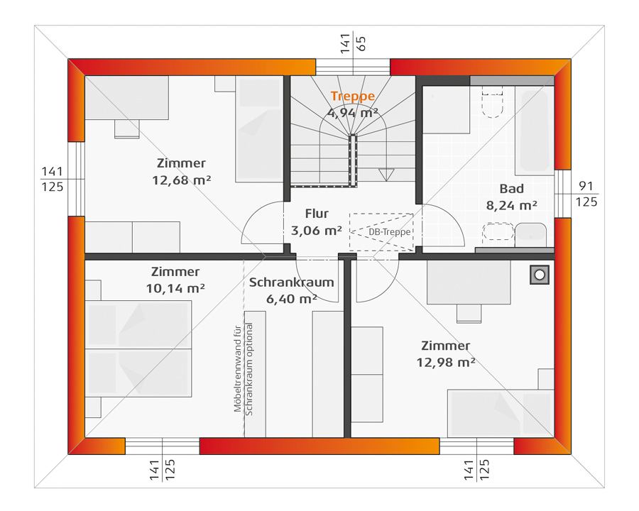 Grundriss Obergeschoss Hartl Haus Trend 117 W