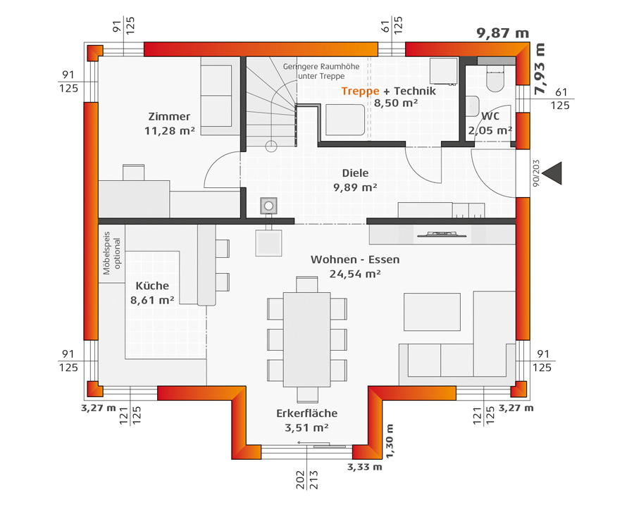 Grundriss Erdgeschoss Hartl Haus Trend 129 S mit Erker