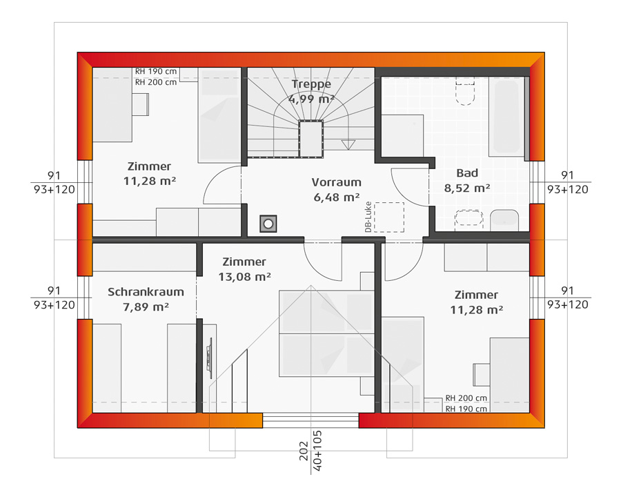 Grundriss Dachgeschoss Hartl Haus Trend 129 S mit Seitengiebel