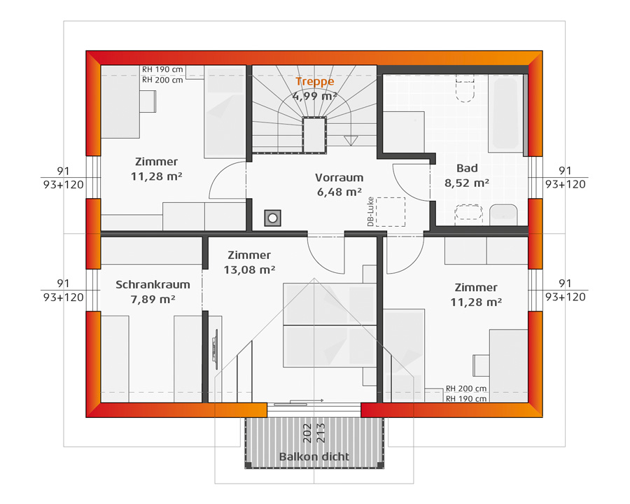 Grundriss Dachgeschoss Hartl Haus Trend 129 S mit Balkon