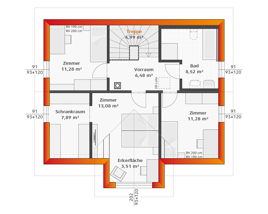 Grundriss Dachgeschoss Hartl Haus Trend 129 S mit Erker