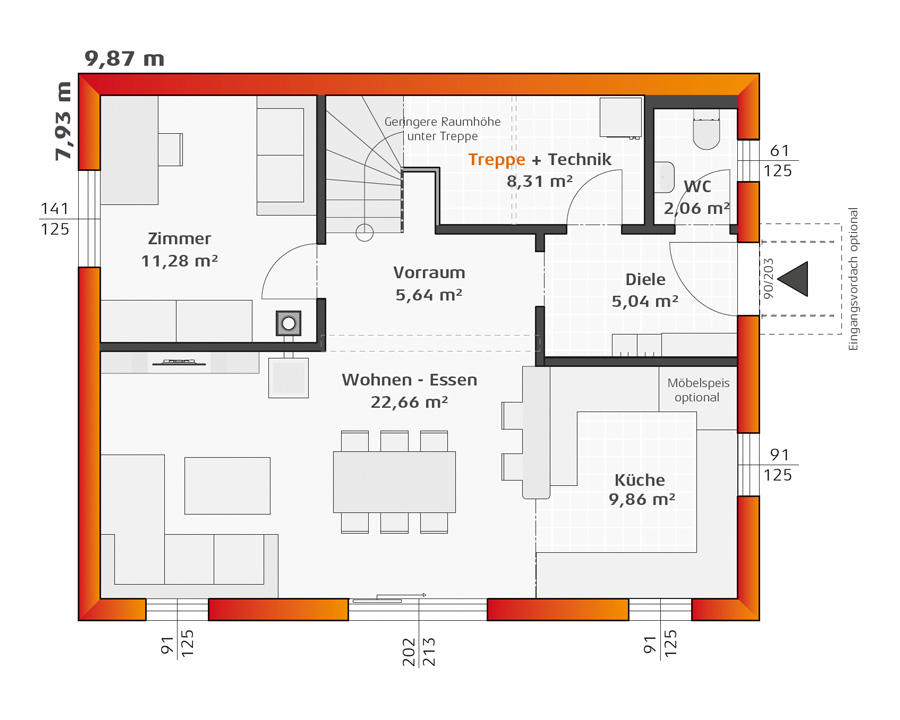 Grundriss Erdgeschoss Hartl Haus Trend 129 W