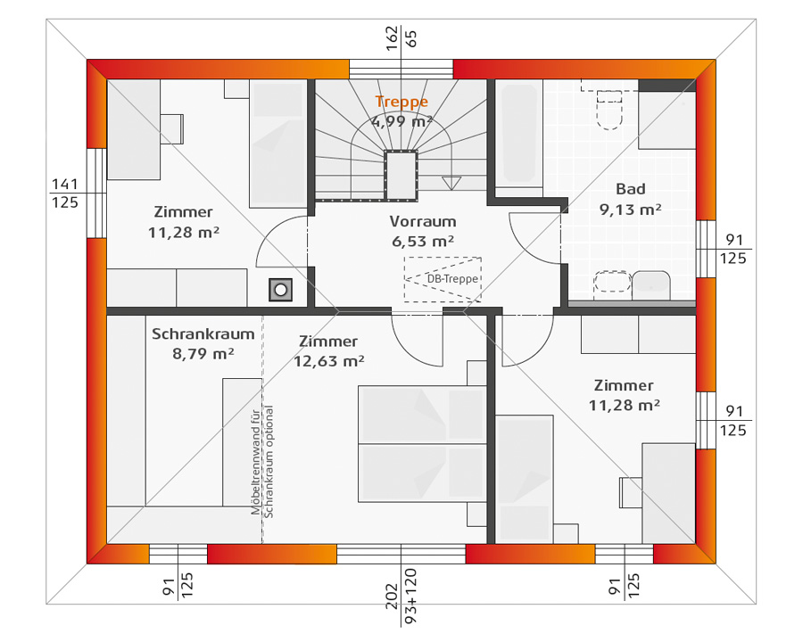 Grundriss Obergeschoss Hartl Haus Trend 129 W