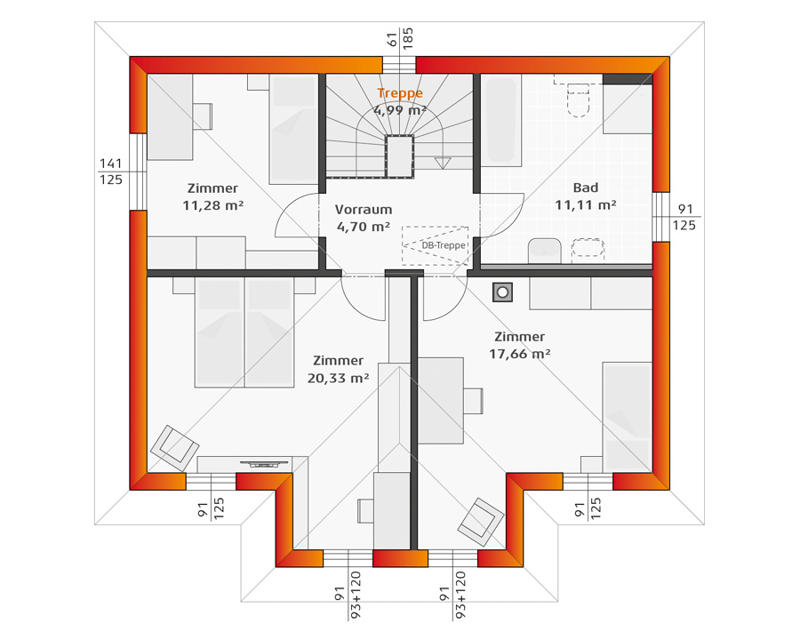 Grundriss Obergeschoss Hartl Haus Trend 129 W mit Erker