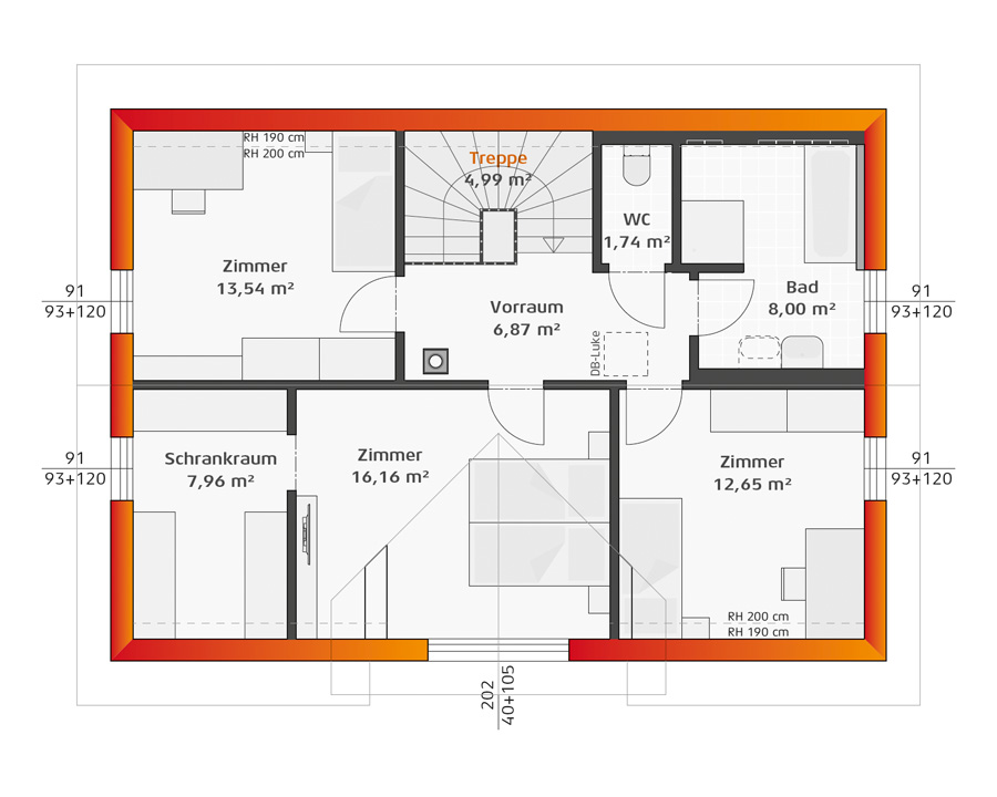 Grundriss Dachgeschoss Hartl Haus Trend 146 S mit Seitengiebel