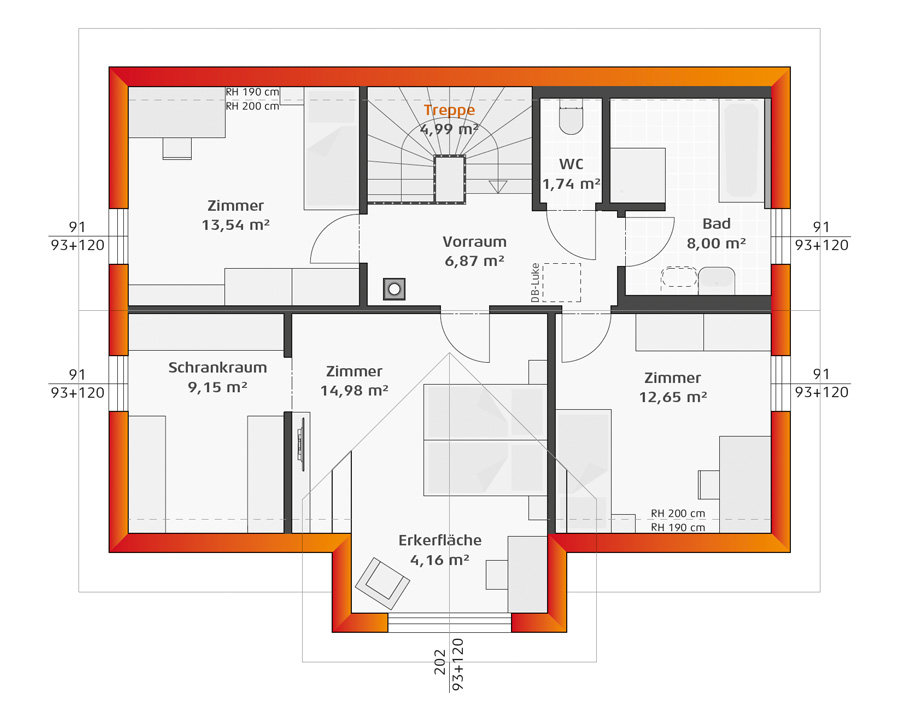 Grundriss Dachgeschoss Hartl Haus Trend 146 S mit Erker