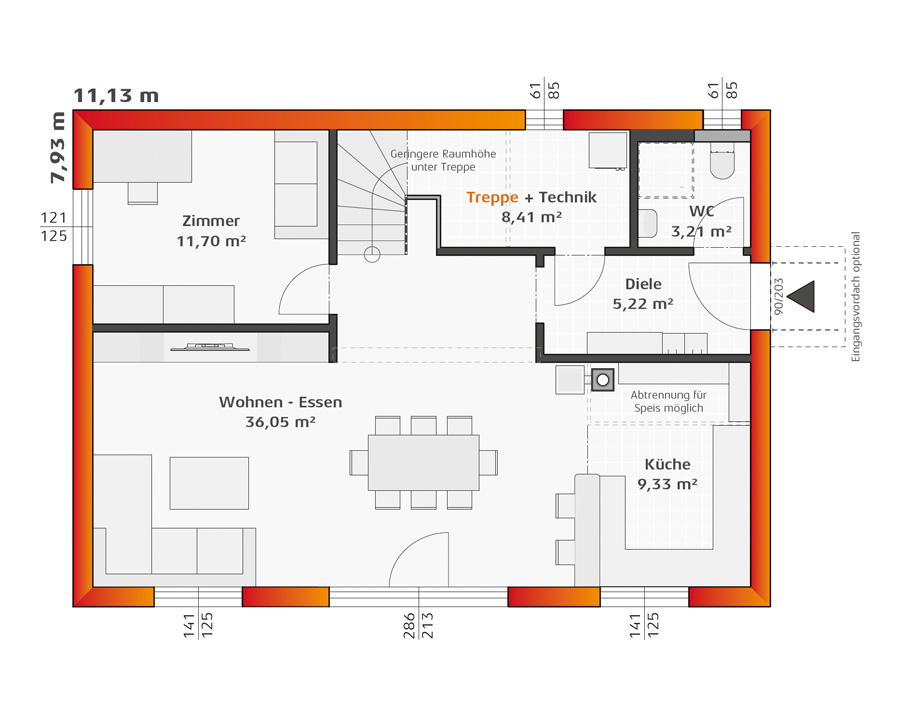 Grundriss Erdgeschoss Hartl Haus Trend 146 W