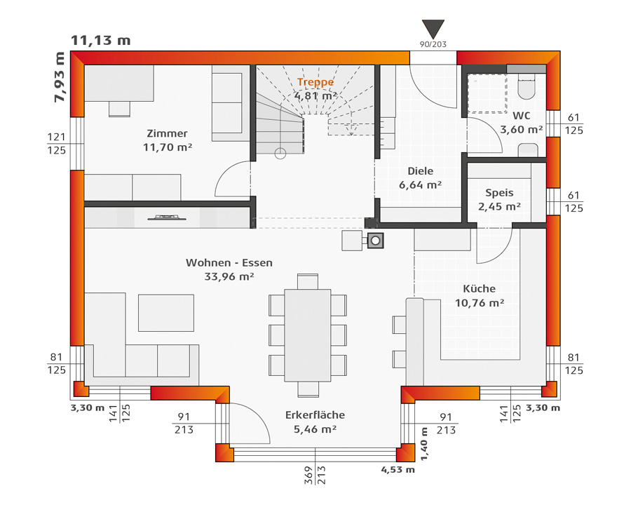 Grundriss Erdgeschoss Hartl Haus Trend 146 W auf Keller