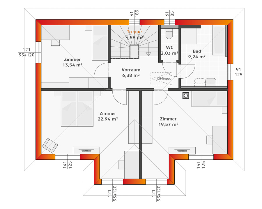 Grundriss Obergeschoss Hartl Haus Trend 146 W mit Erker