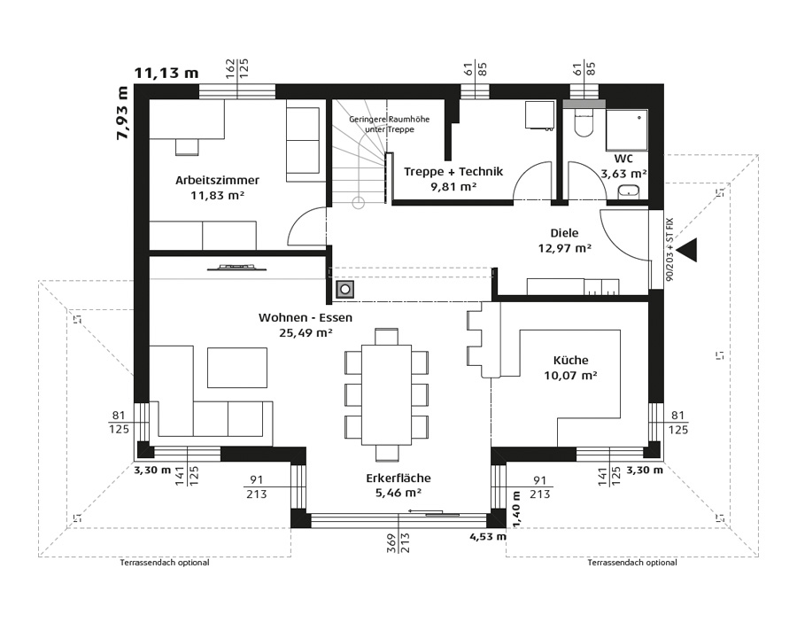 Grundriss Erdgeschoss Hartl Haus Ambition 157 W