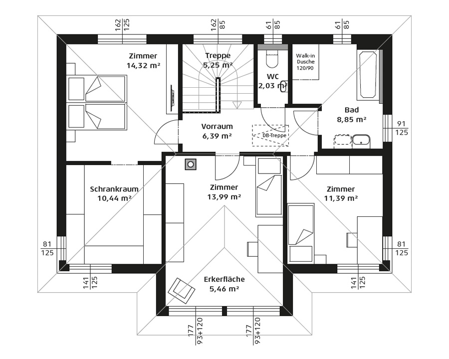 Grundriss Obergeschoss Hartl Haus Ambition 157 W