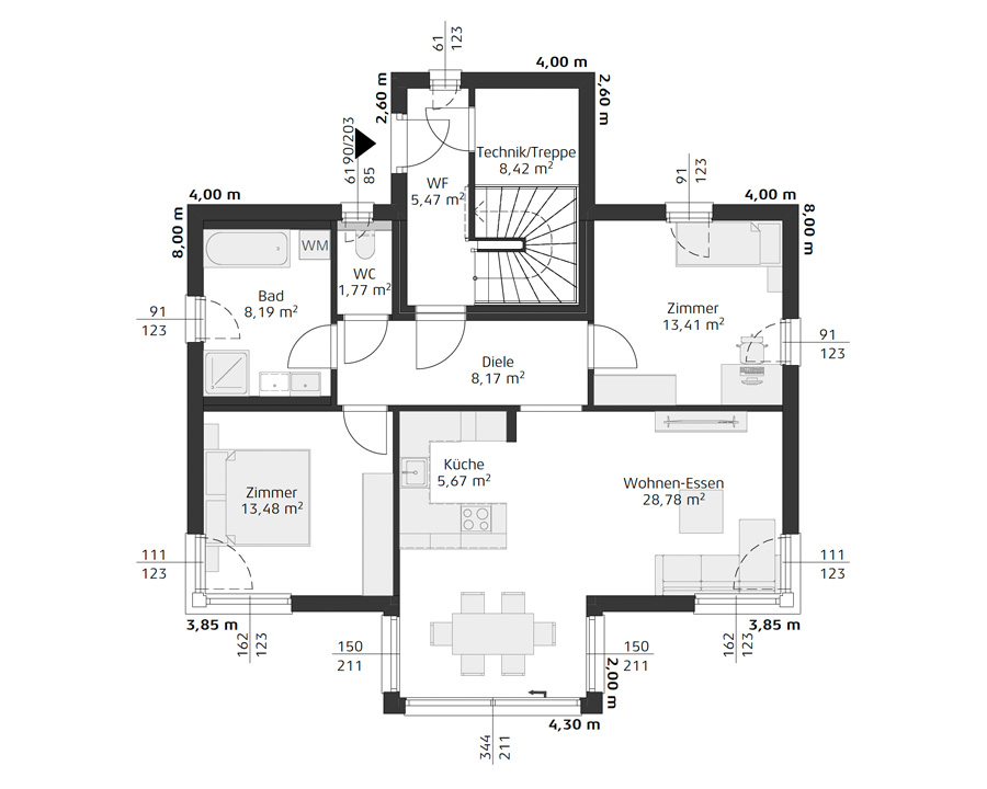 Grundriss HARTL HAUS Zweifamilienhaus 187 S