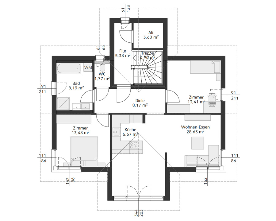 Grundriss HARTL HAUS Zweifamilienhaus 187 S