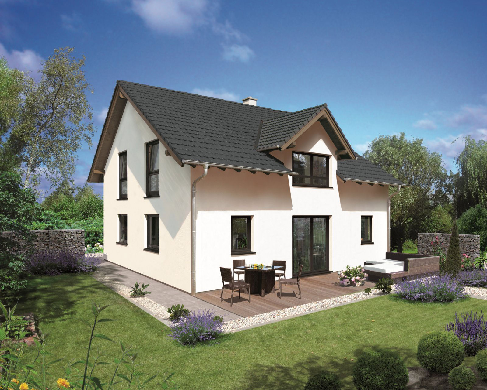 Hartl Haus Ambition 129 S: Einfamilienhaus mit Satteldach, Gaube, Terrasse und Garten