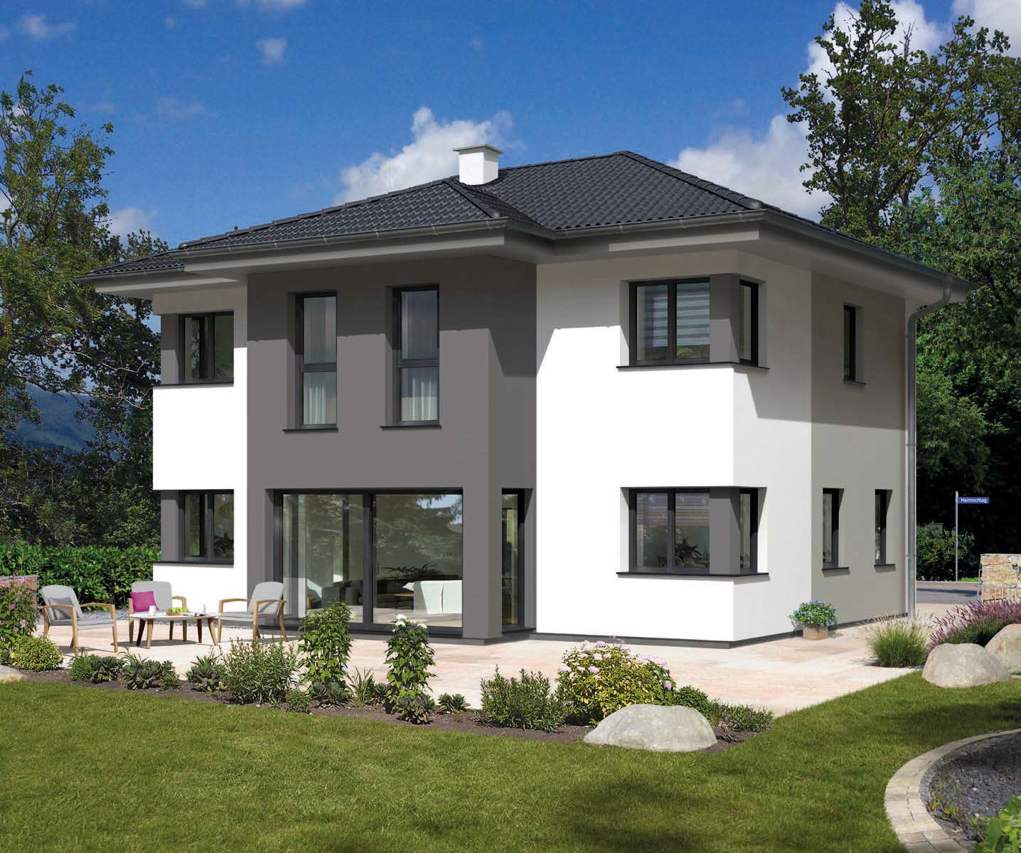 Hartl Haus Ambition 146 W: Einfamilienhaus mit Walmdach, Terrasse und Garten