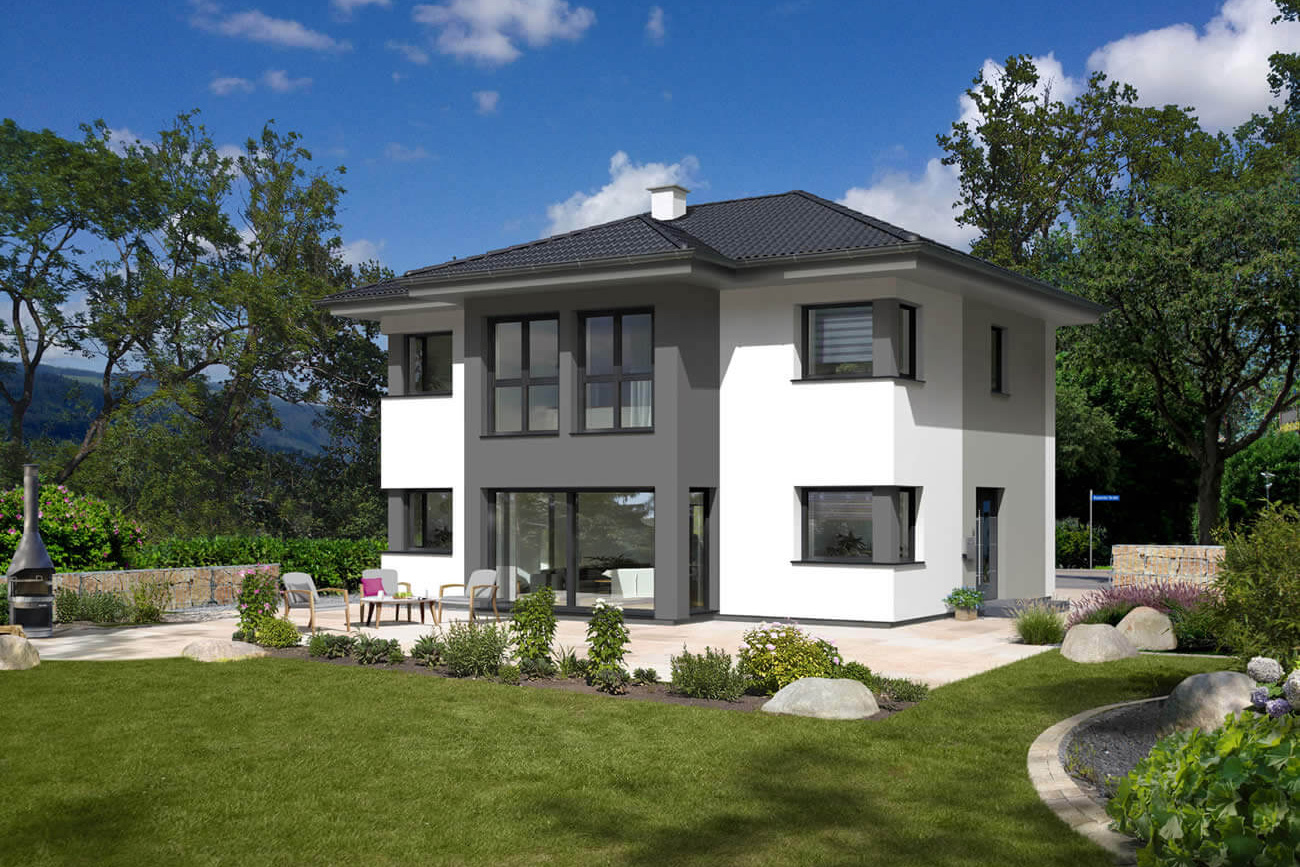 Hartl Haus Ambition 157 W: Einfamilienhaus mit Walmdach, Terrasse und Garten