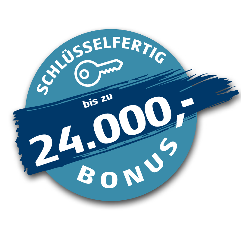 Badge mit Aufschrift"Schlüsselfertig bis zu 24.000€ Bonus"